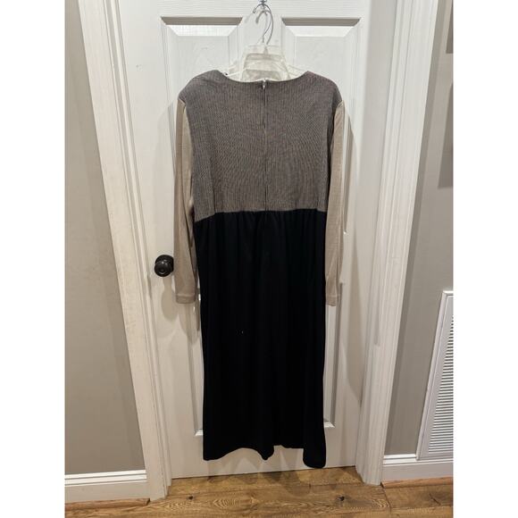 K.C. Spencer Dress Womens 16 Black Beige Long Sleeve Button Detail Maxi Made USA - Picture 5 of 5